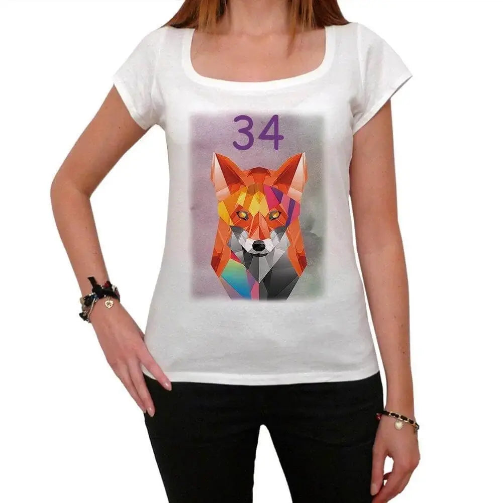 Women's Graphic T-Shirt Geometric Fox 34 34th Birthday Anniversary 34 Year Old Gift 1990 Vintage Eco-Friendly Ladies Short Sleeve Novelty Tee