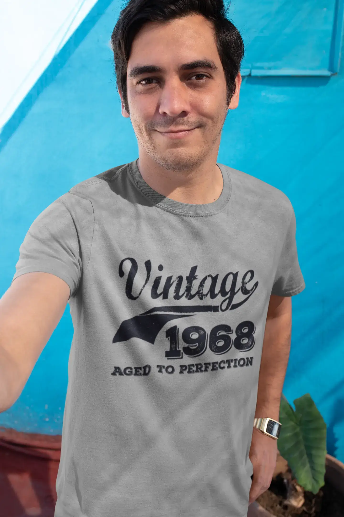 Vintage Aged to Perfection 1968, Grau, Herren-Kurzarm-Rundhals-T-Shirt, Geschenk-T-Shirt 00346