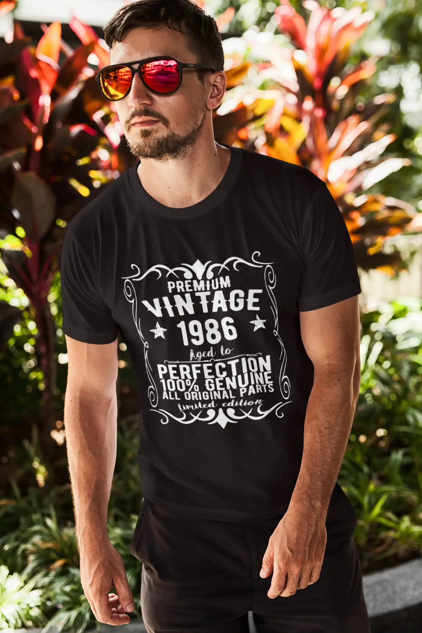 Premium Vintage année 1986, noir, T-shirt à manches courtes et col rond pour hommes, t-shirt cadeau 00347