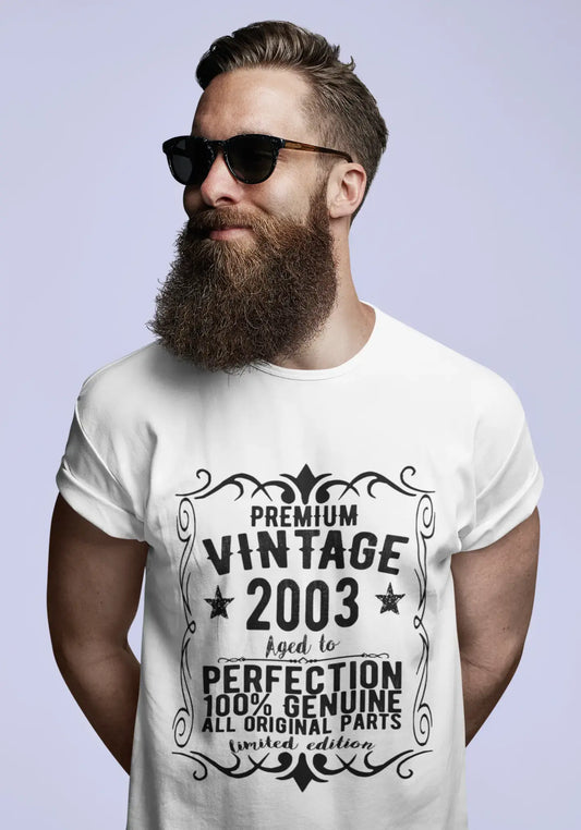 Premium Vintage année 2003, blanc, T-shirt à manches courtes et col rond pour hommes, t-shirt cadeau 00349
