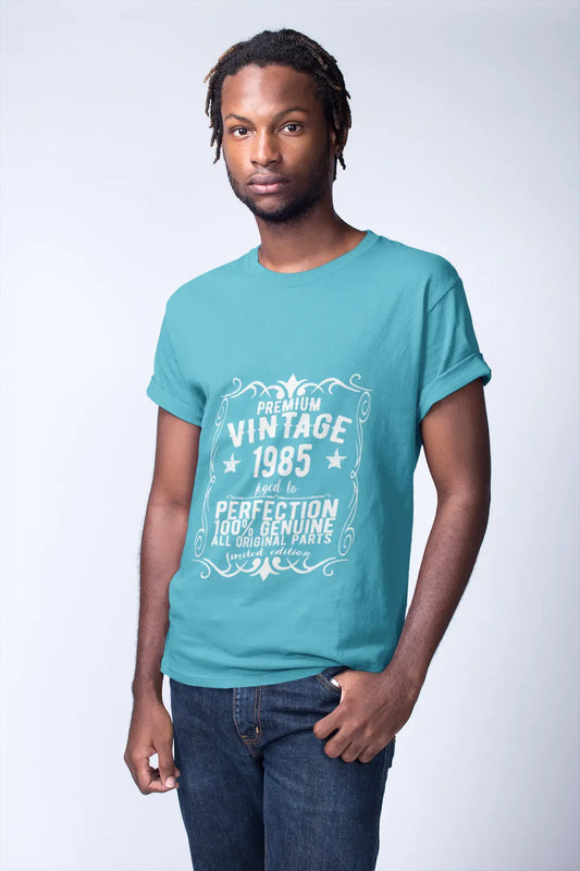 Premium Vintage Année 1985, Bleu, T-shirt à manches courtes et col rond pour homme, t-shirt cadeau 00367