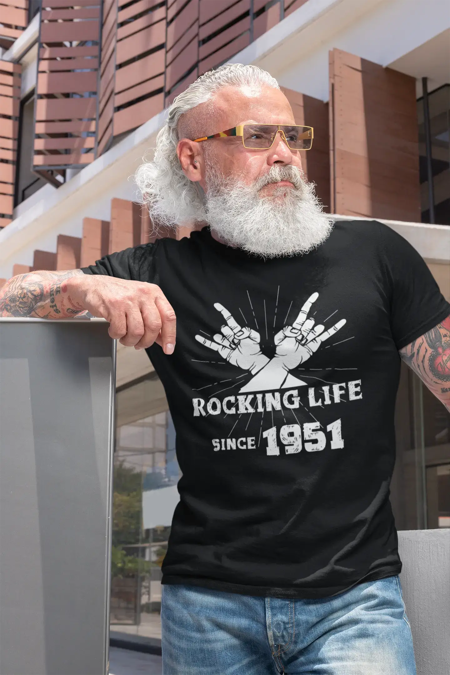 Rocking Life Since 1951 Men's T-shirt Noir Anniversaire Cadeau 00419