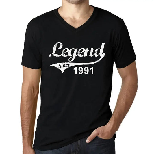Men's Graphic T-Shirt V Neck Legend Since 1991 33rd Birthday Anniversary 33 Year Old Gift 1991 Vintage Eco-Friendly Short Sleeve Novelty Tee