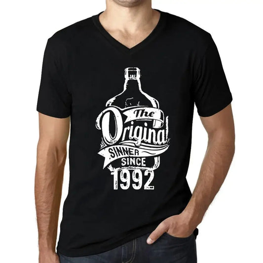 Men's Graphic T-Shirt V Neck The Original Sinner Since 1992 32nd Birthday Anniversary 32 Year Old Gift 1992 Vintage Eco-Friendly Short Sleeve Novelty Tee