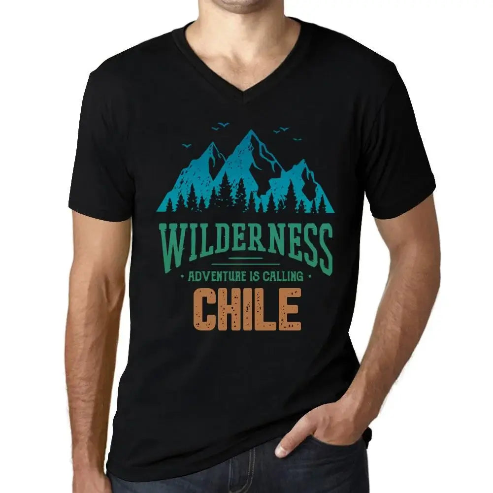 Men's Graphic T-Shirt V Neck Wilderness, Adventure Is Calling Chile Eco-Friendly Limited Edition Short Sleeve Tee-Shirt Vintage Birthday Gift Novelty