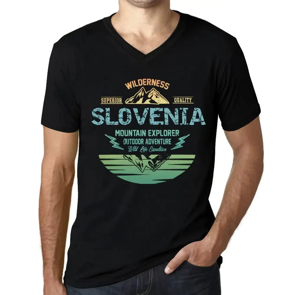 Men's Graphic T-Shirt V Neck Outdoor Adventure, Wilderness, Mountain Explorer Slovenia Eco-Friendly Limited Edition Short Sleeve Tee-Shirt Vintage Birthday Gift Novelty