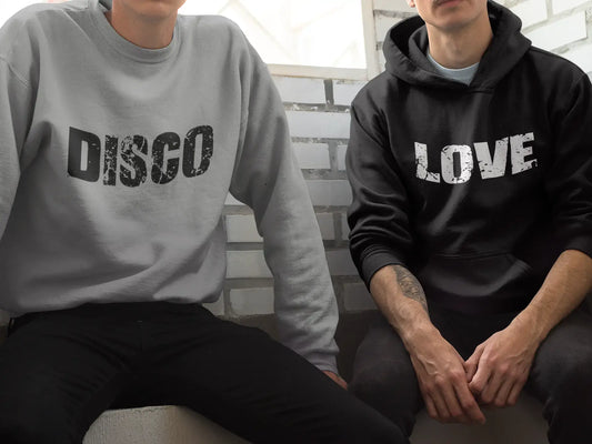 Unisex-Kapuzenpullover aus Baumwolle mit grafischem Aufdruck „Popular Words DISCO Grey Marl“.