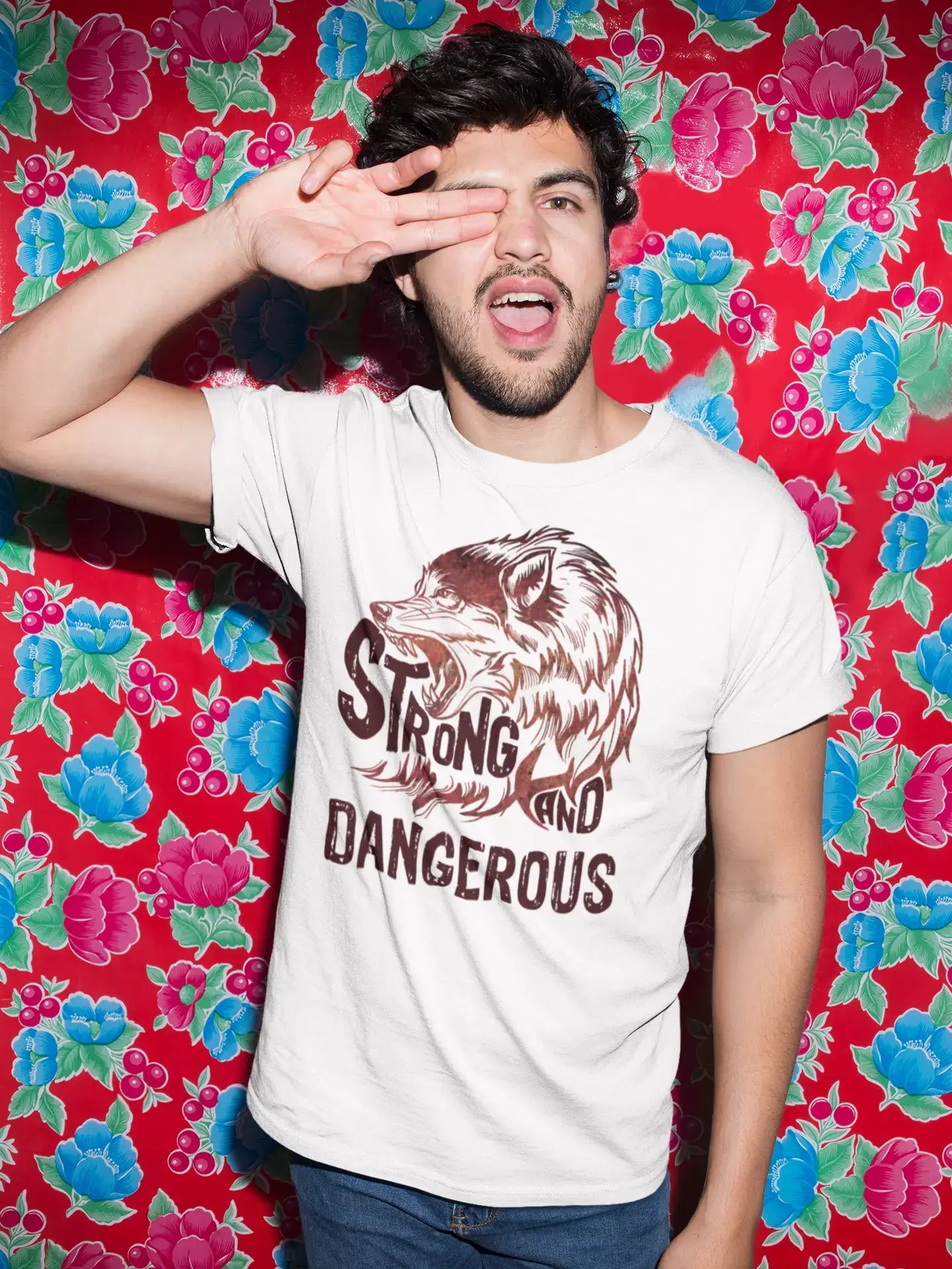 Men's Graphic T-Shirt Strong Wolf And DANGEROUS Natural