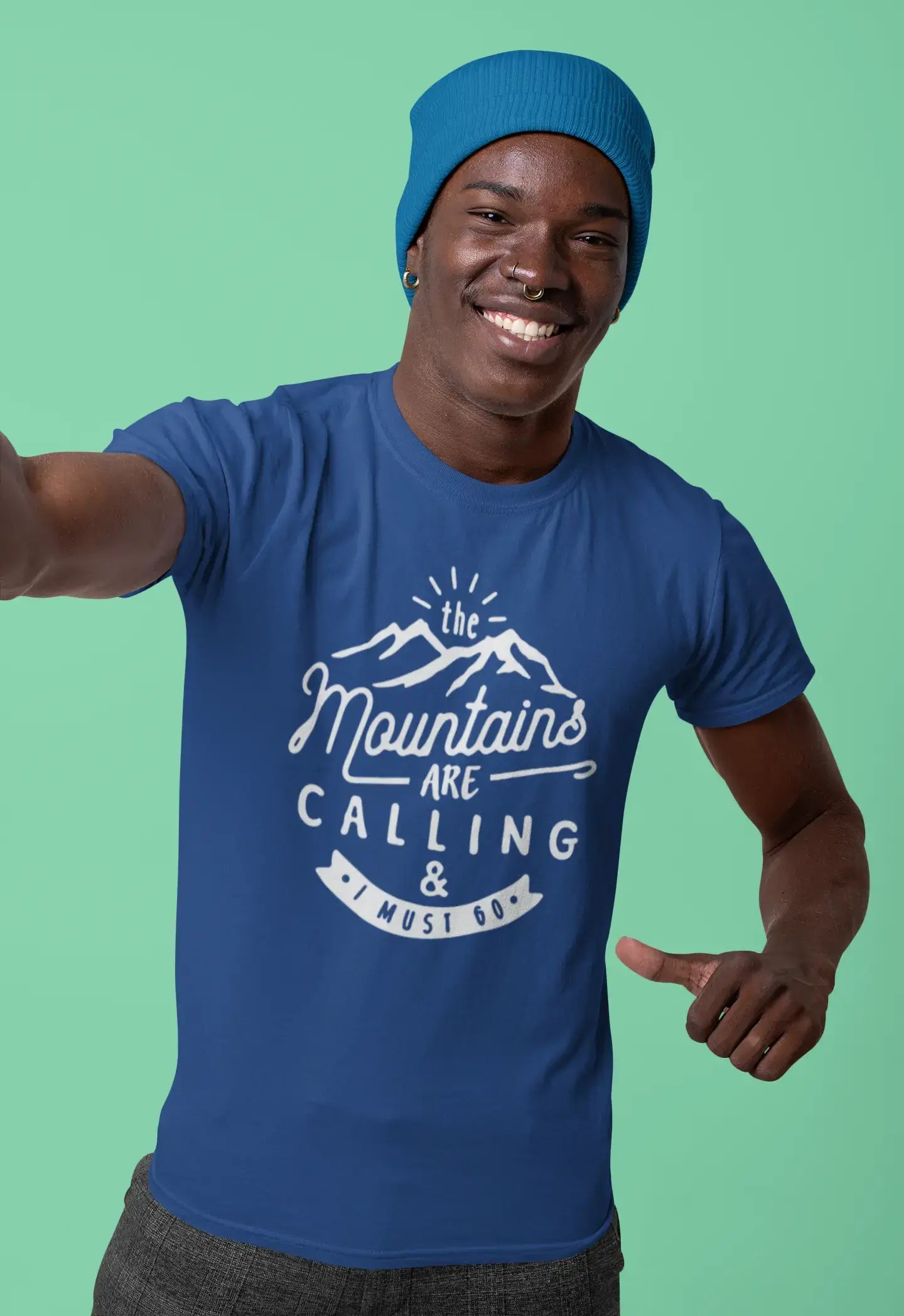 ULTRABASIC - Graphic Printed Men's The Mountains Are Calling And I Must Go Hiking Tee Grey Marl