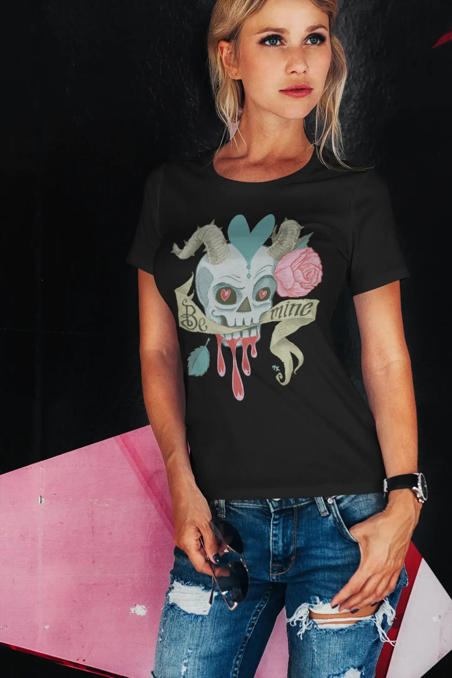 ULTRABASIC Women's Organic T-Shirt - Be Mine Colorful - Skull Shirt for Women
