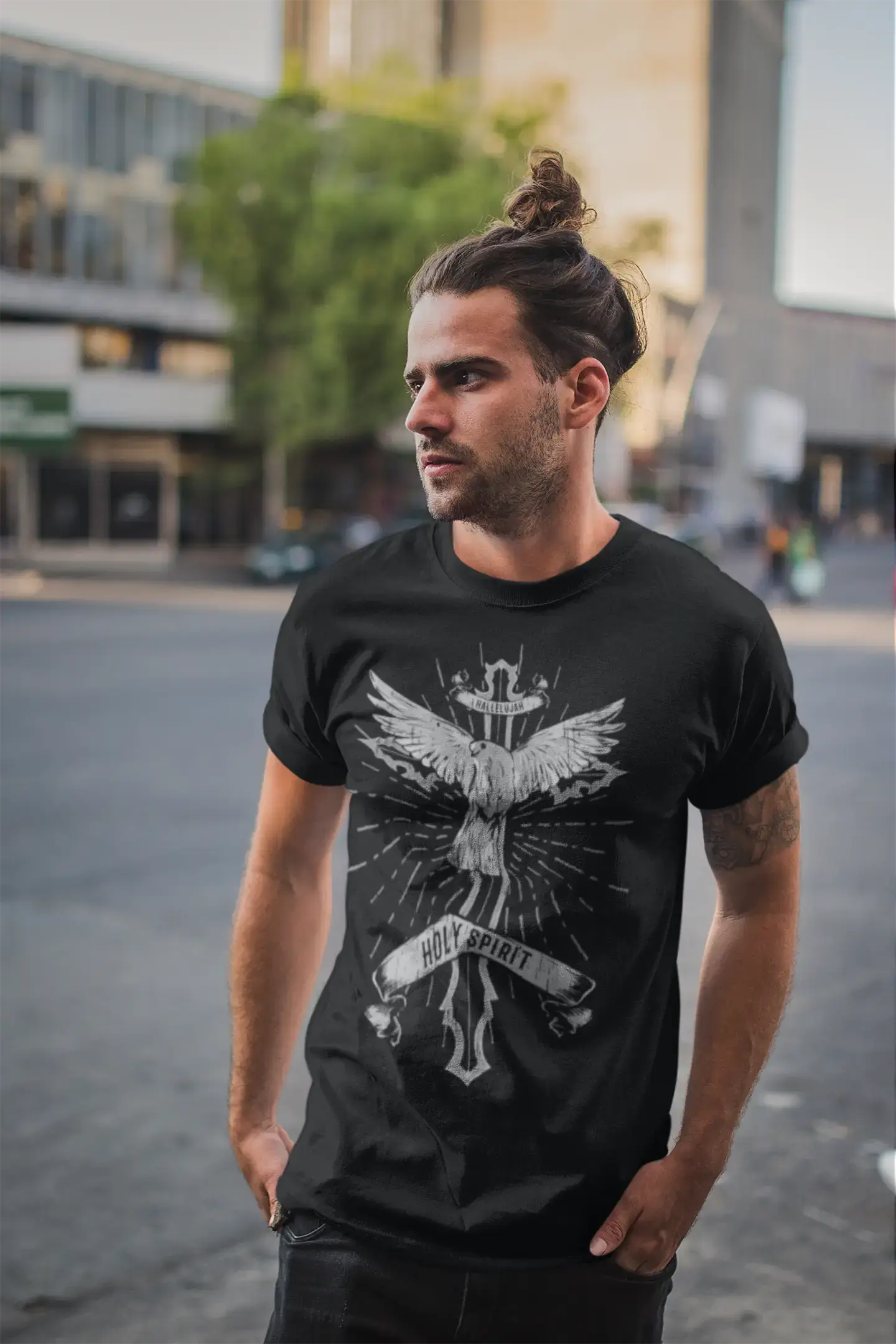 ULTRABASIC Men's Graphic T-Shirt Hallelujah Holy Spirit - Dove and Cross Religious Shirt