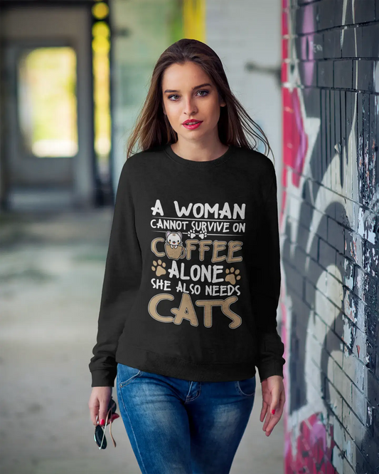 ULTRABASIC Damen-Sweatshirt She Also Needs Cats – Süße Katze in einer Tasse Kaffee