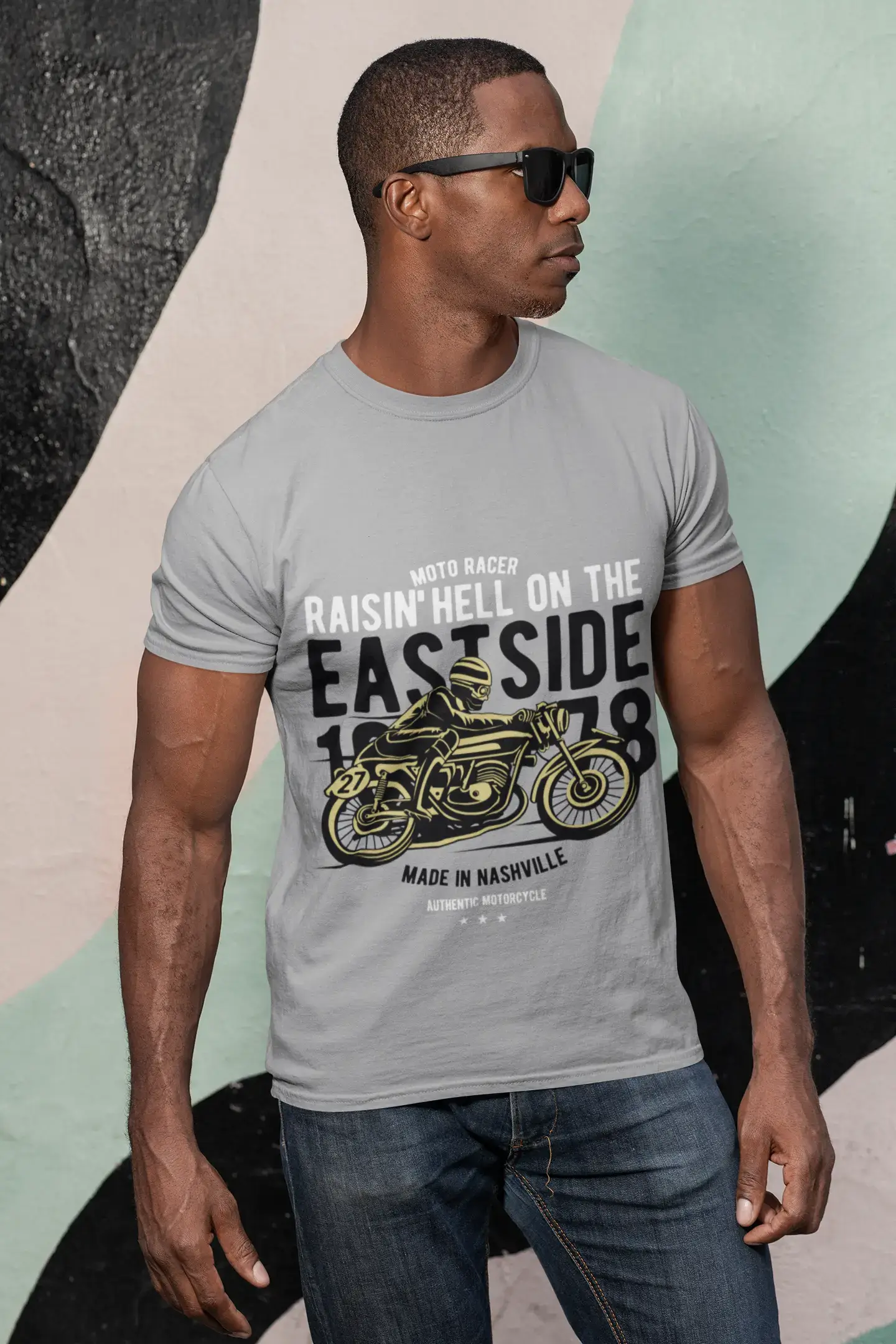 ULTRABASIC Men's T-Shirt Moto Racer Raisin' Hell on the East Side 1978 Tee Shirt