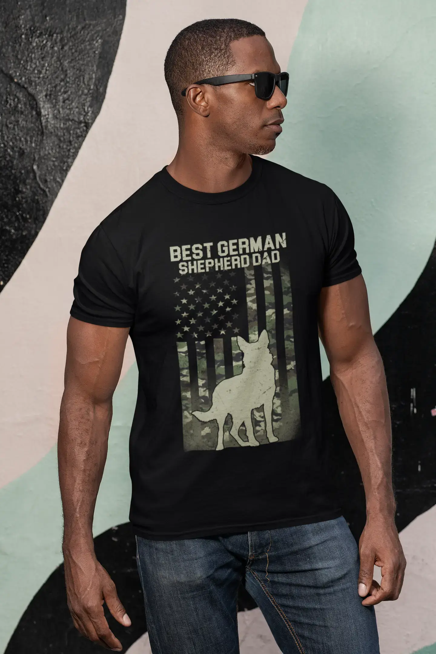 ULTRABASIC Men's Graphic T-Shirt Best German Shepherd Dad - American Flag Shirt