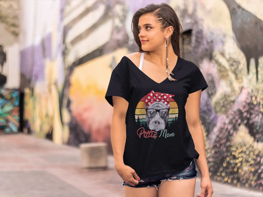 ULTRABASIC Damen T-Shirt Pittie Mom Retro Sunset – Süßes Pitbull Paw Dog Lover T-Shirt für Damen