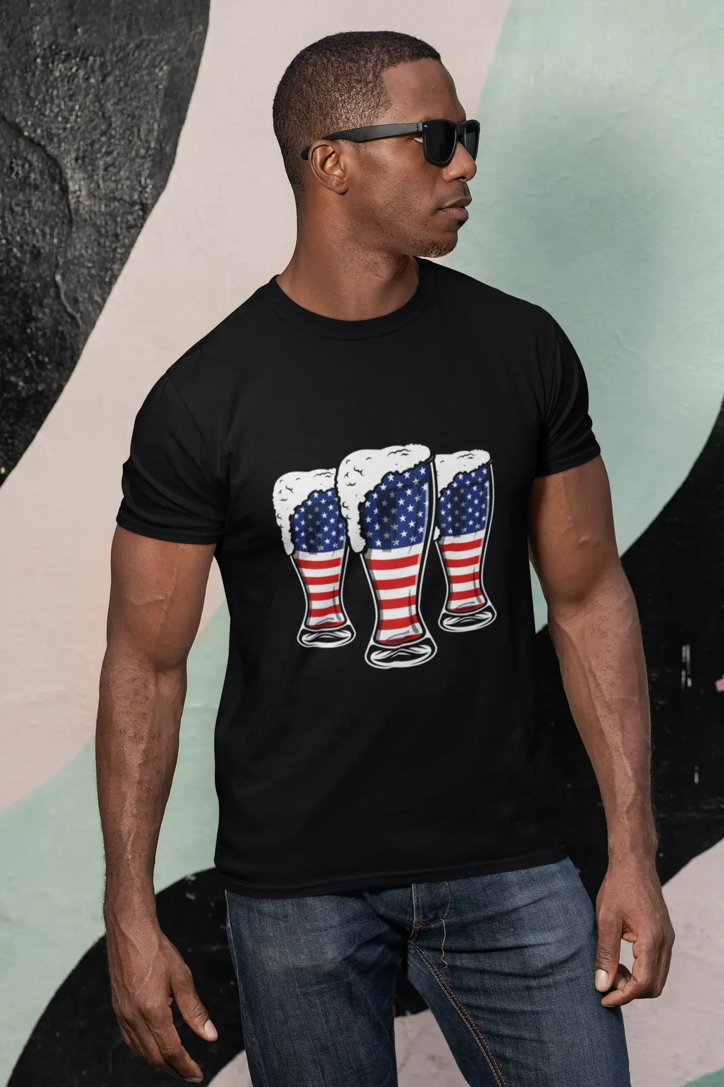 ULTRABASIC Herren T-Shirt 3 Beer America Flag – Patriotisches Bierliebhaber-Trink-T-Shirt