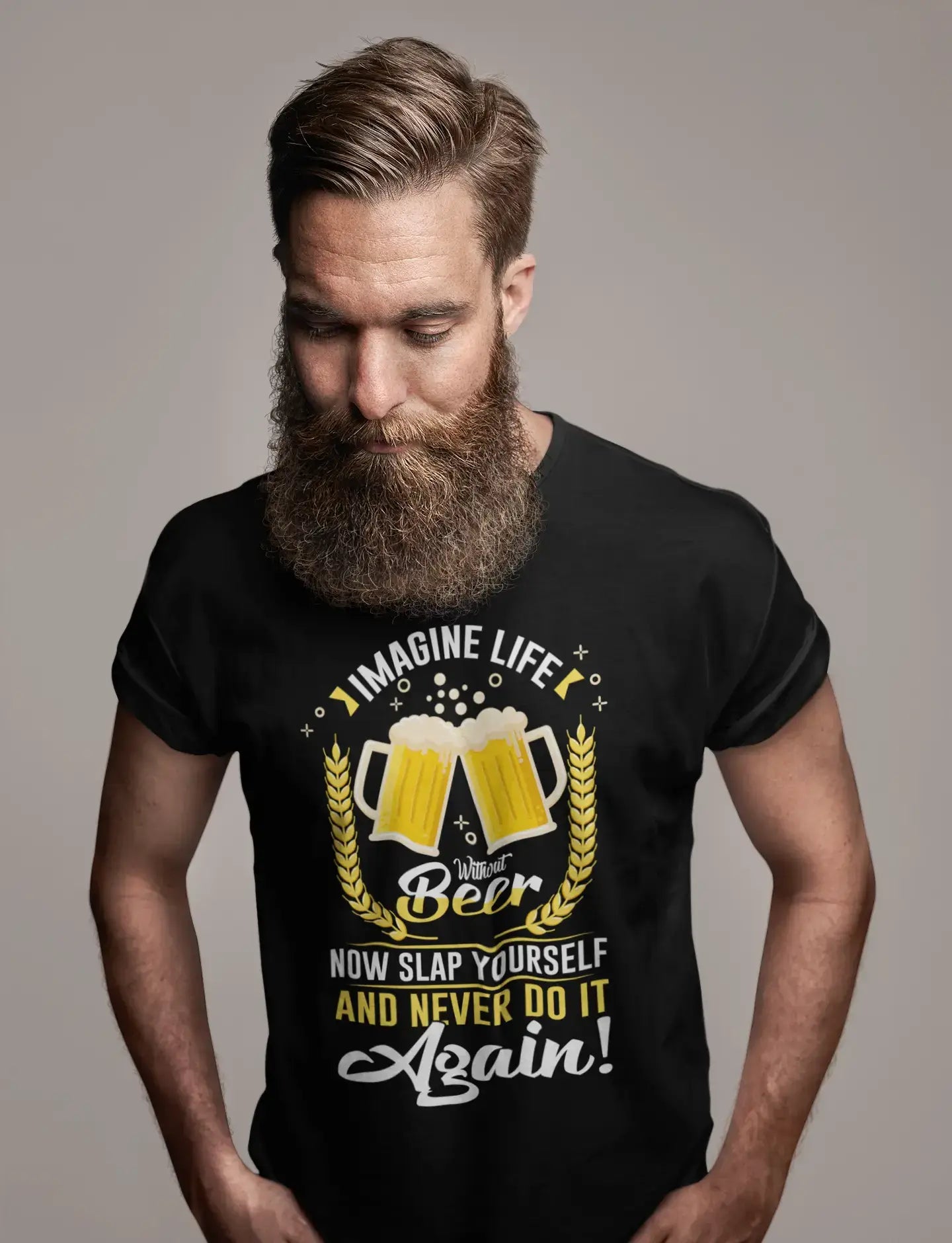 ULTRABASIC Herren T-Shirt Imagine Life Without Beer – Lustiges Slogan Spruch Humor T-Shirt