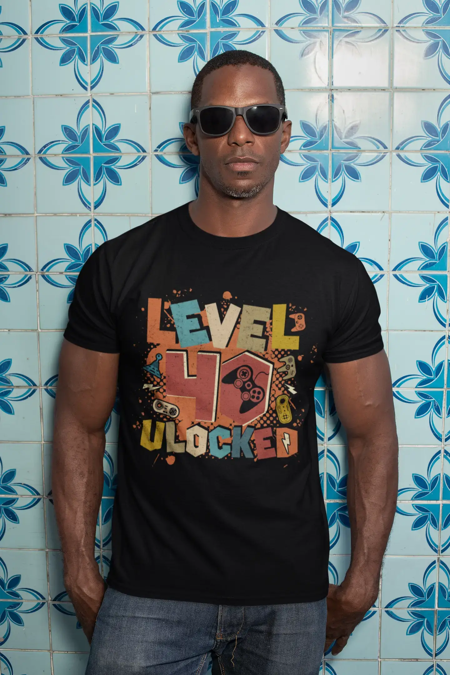 ULTRABASIC Men's Gaming T-Shirt Level 40 Unlocked - Gaming Gamer 40th Birthday Tee Shirt