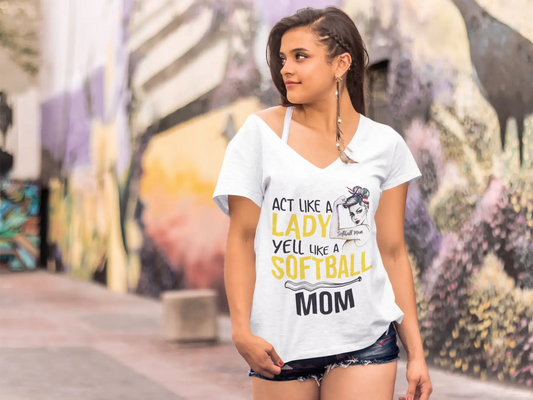 ULTRABASIC Damen-T-Shirt mit V-Ausschnitt „Yell Like a Softball Mom“ – Lustiges Mama-Zitat