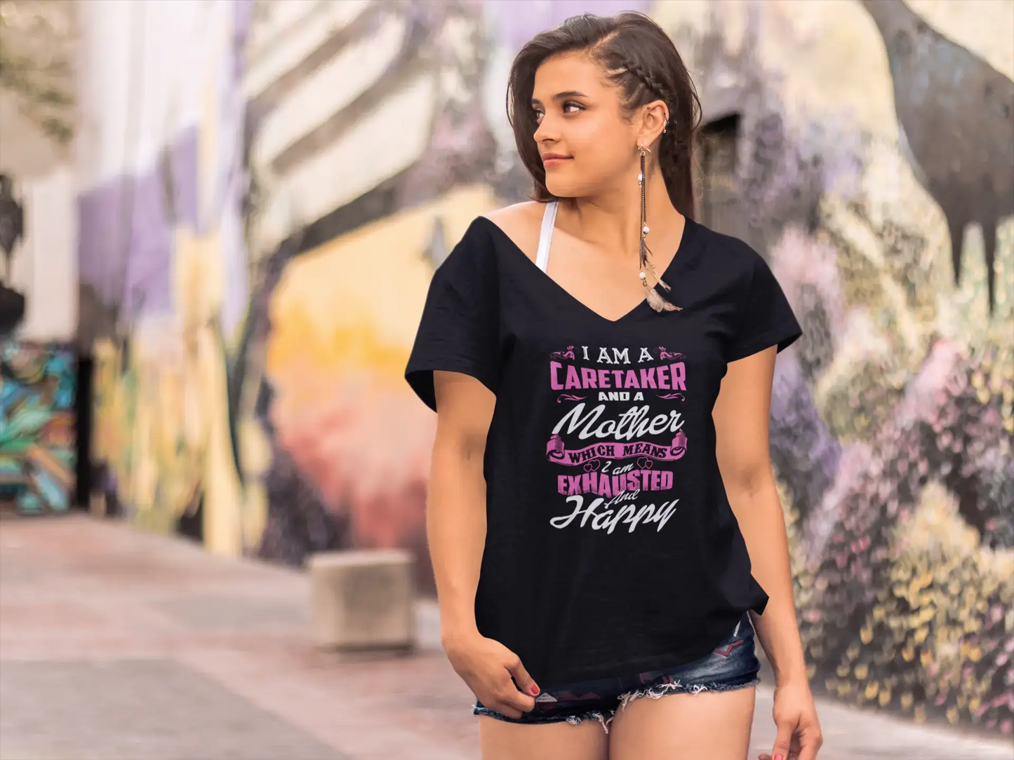 ULTRABASIC Neuheits-T-Shirt für Damen „I am a Caretaker and a Mother“ – lustige kurzärmelige T-Shirt-Oberteile