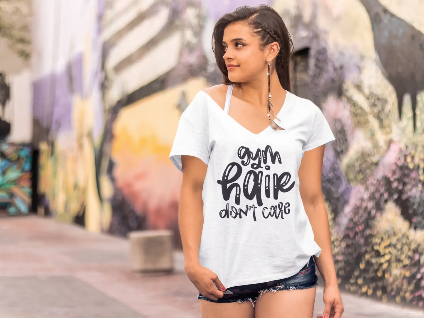 ULTRABASIC T-shirt fantaisie pour femme Gym Hair Don't Care - Citation drôle