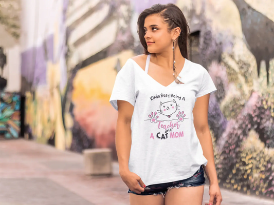 T-shirt ULTRABASIC pour femmes, un peu occupé à être une enseignante et une maman chat - T-shirt mignon à manches courtes