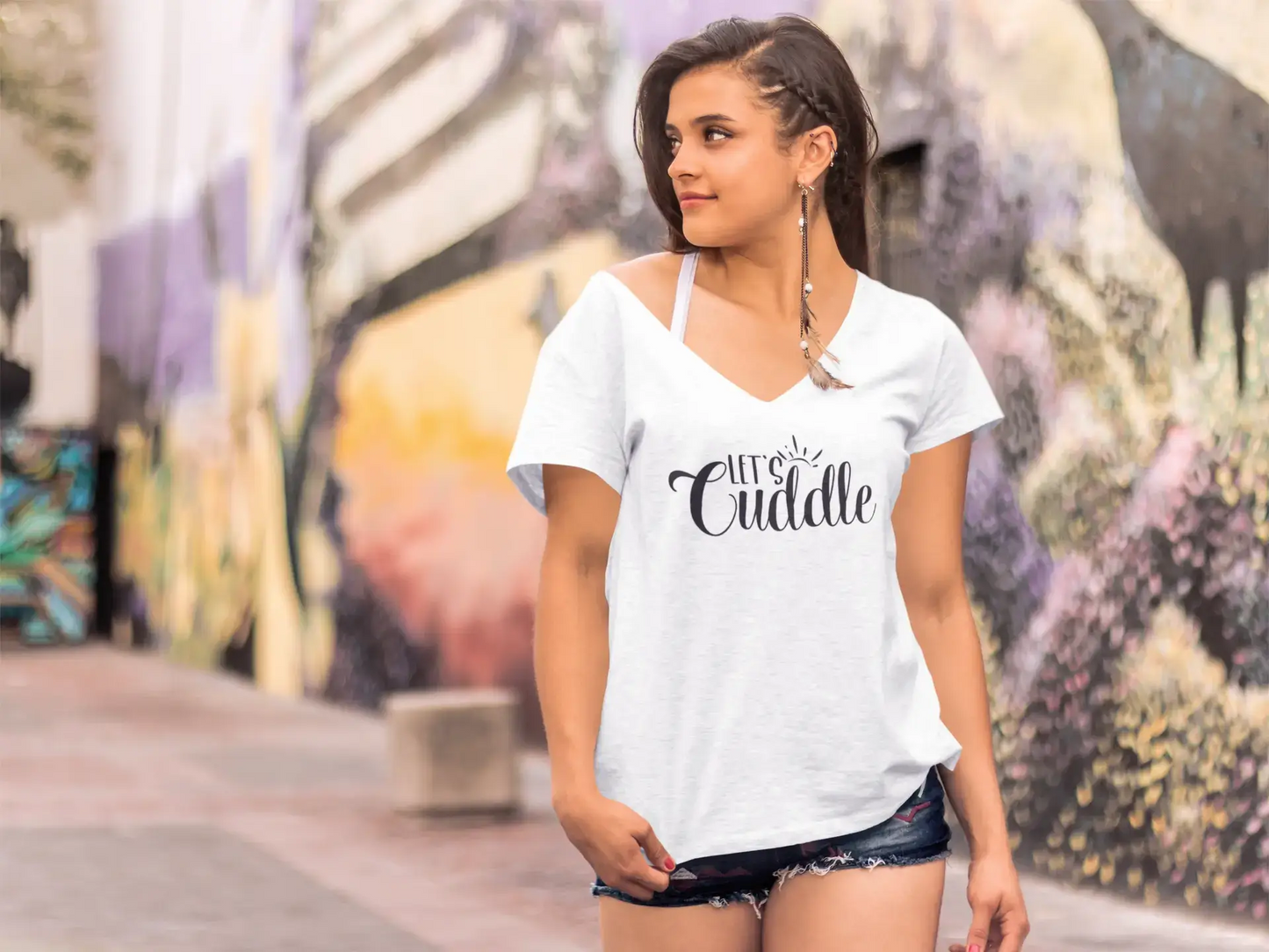 ULTRABASIC T-Shirt Femme Let's Cuddle - T-Shirt Drôle à Manches Courtes