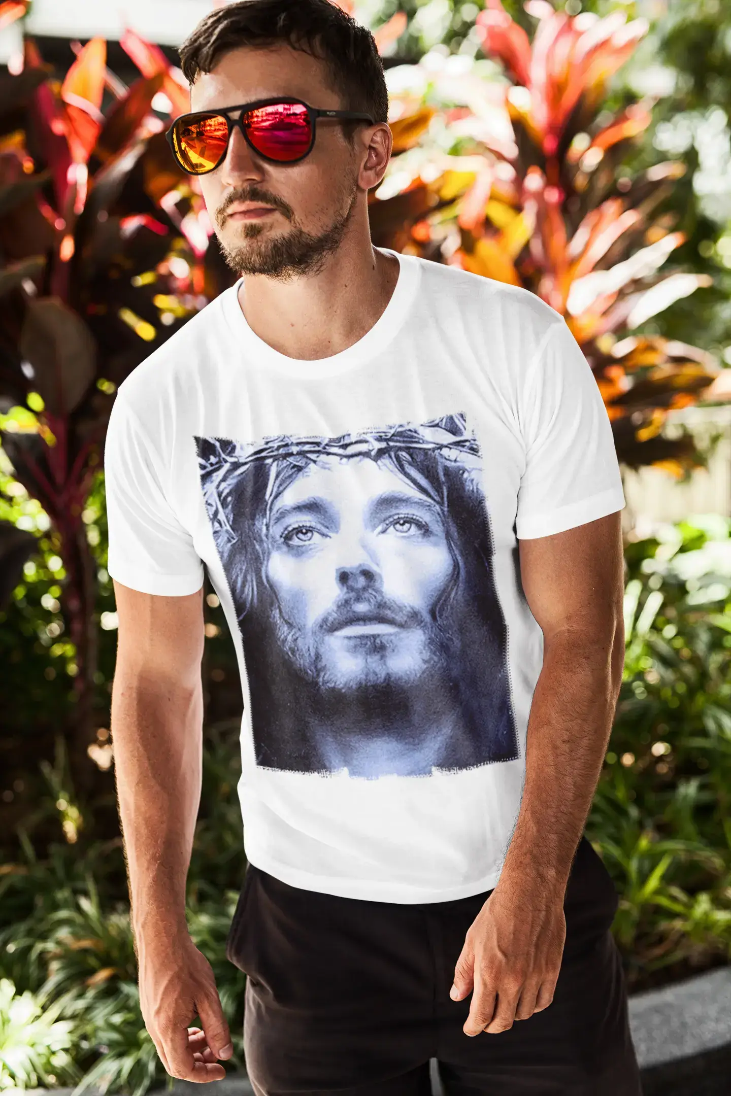 Jesus Christus, blaues T-Shirt, Promi-Bild 7015060