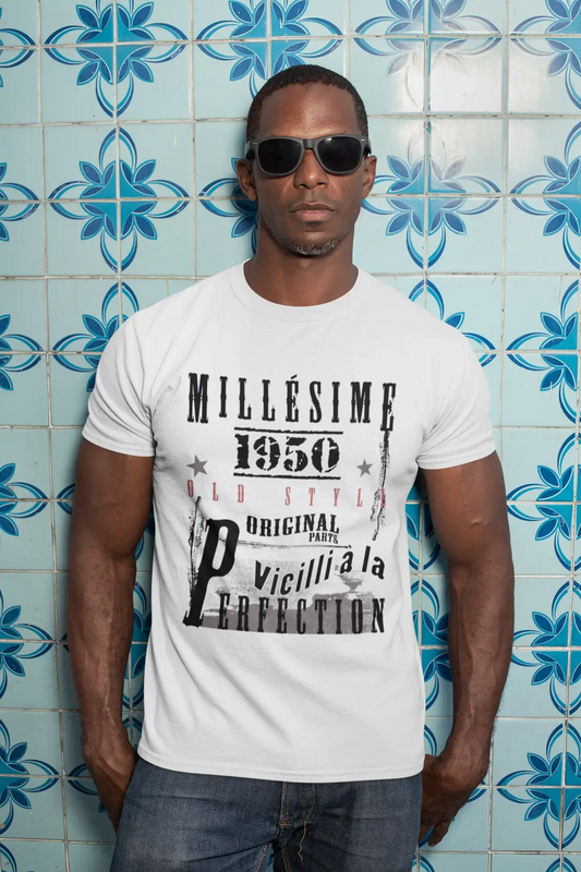1950, Geburtstagsgeschenke für ihn, Geburtstags-T-Shirts, Herren-Kurzarm-Rundhals-T-Shirt, FR Vintage White Herren 00135