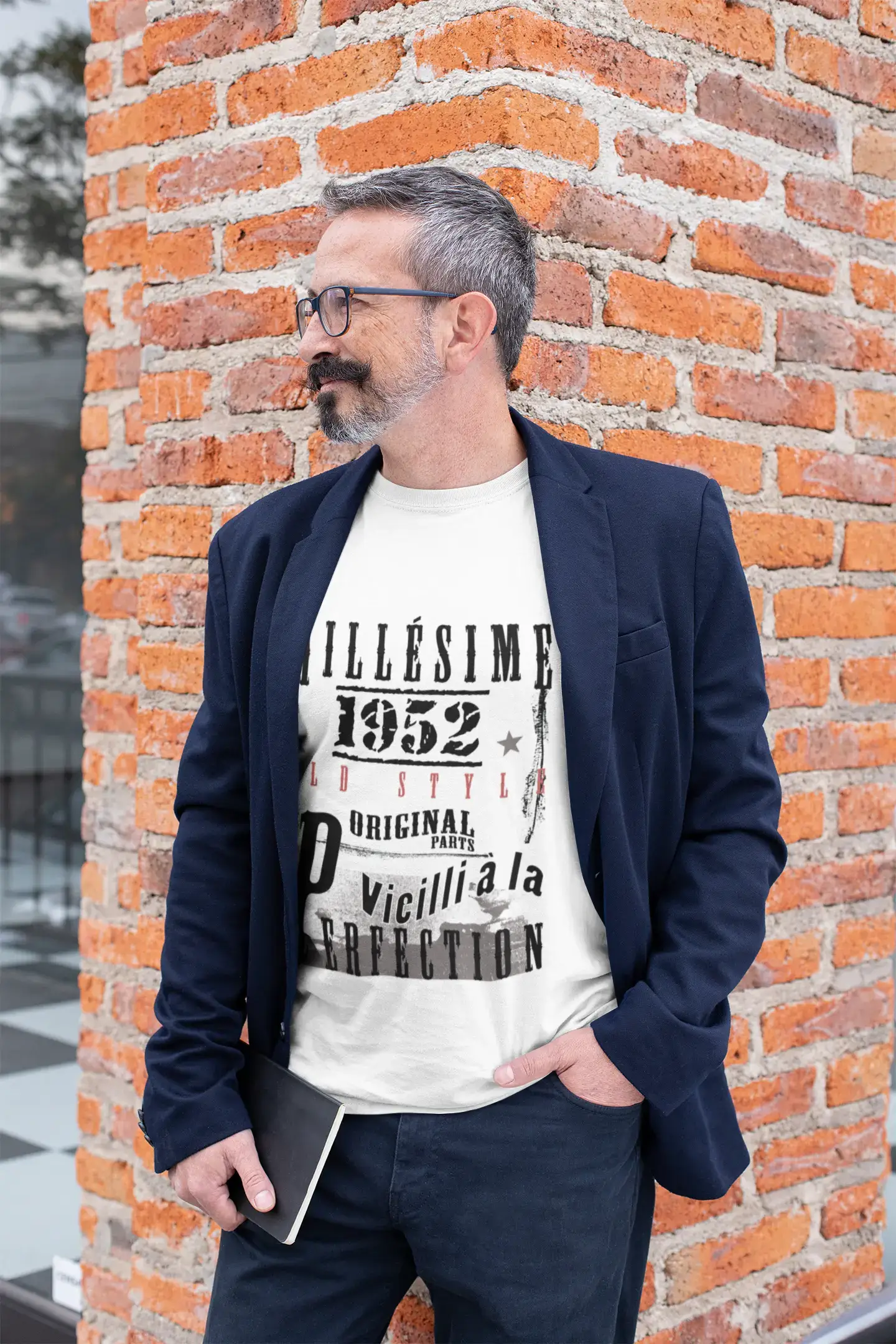 1952, Geburtstagsgeschenke für ihn, Geburtstags-T-Shirts, Herren-Kurzarm-Rundhals-T-Shirt, FR Vintage White Herren 00135