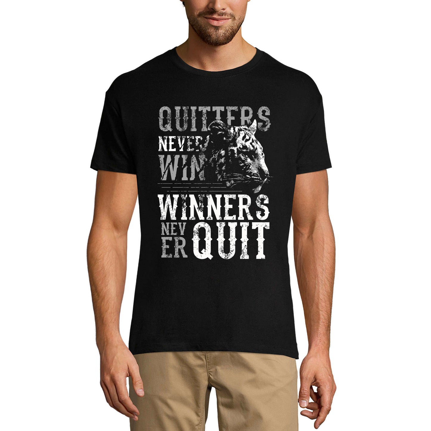 ULTRABASIC Herren T-Shirt Quitters Never Win Winners Never Quit - Tiger Face