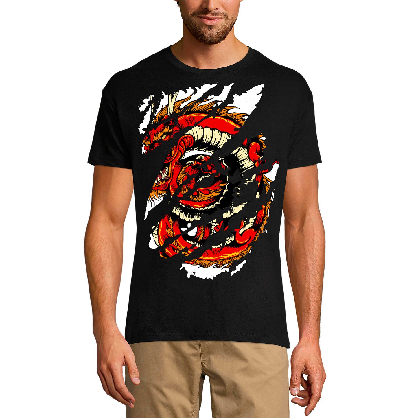 ULTRABASIC T-Shirt Torn Homme Dragon Rouge - Chemise Vintage pour Homme