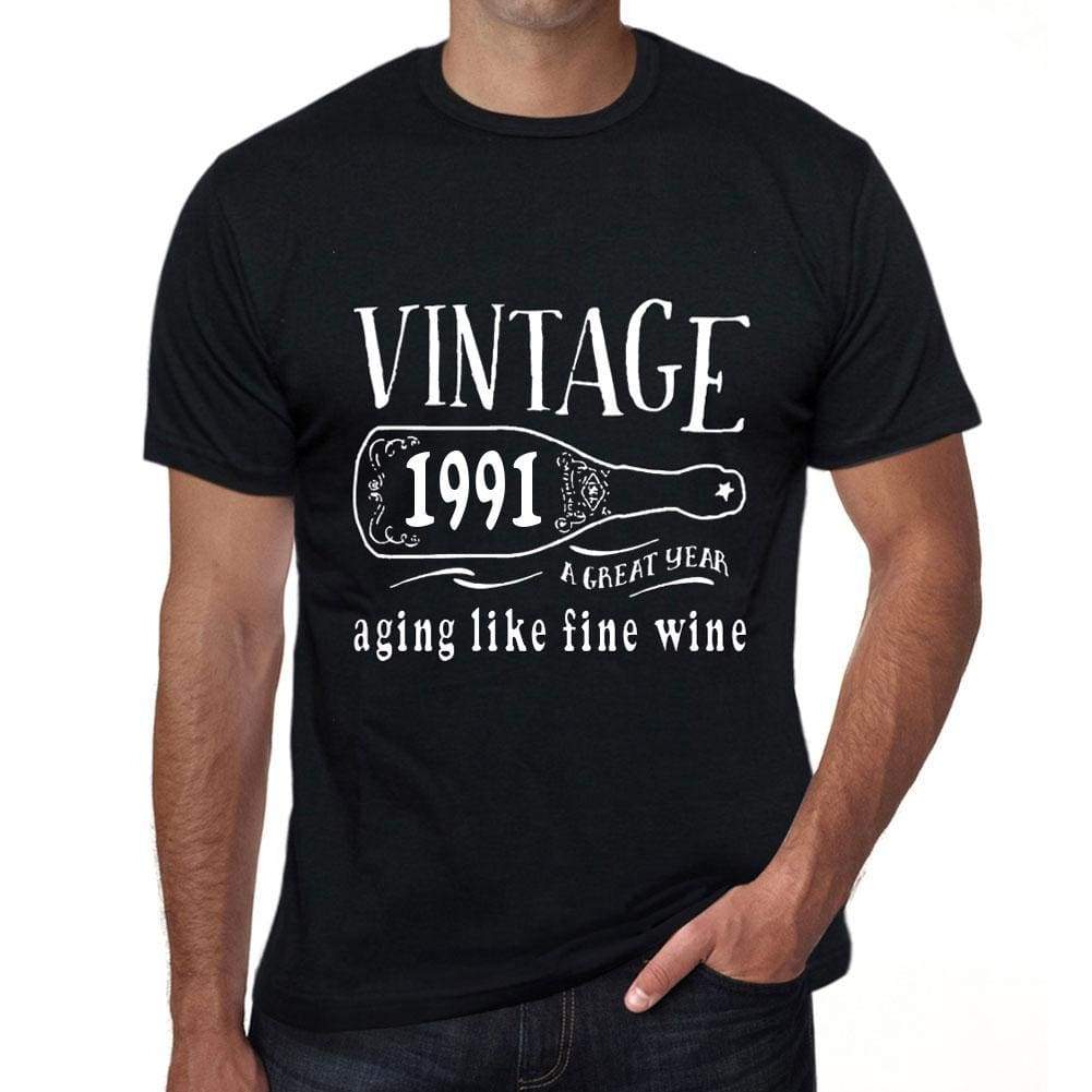 1991 Aging Like A Fine Wine Mens T-Shirt Black Birthday Gift 00458 - Black / Xs - Casual