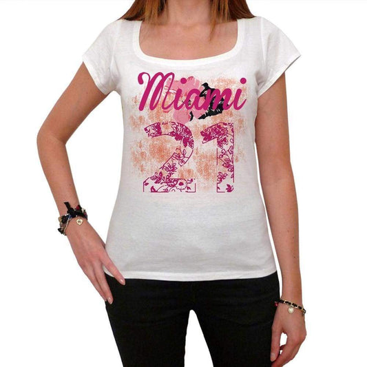 21 Miami Womens Short Sleeve Round Neck T-Shirt 00008 - White / Xs - Casual