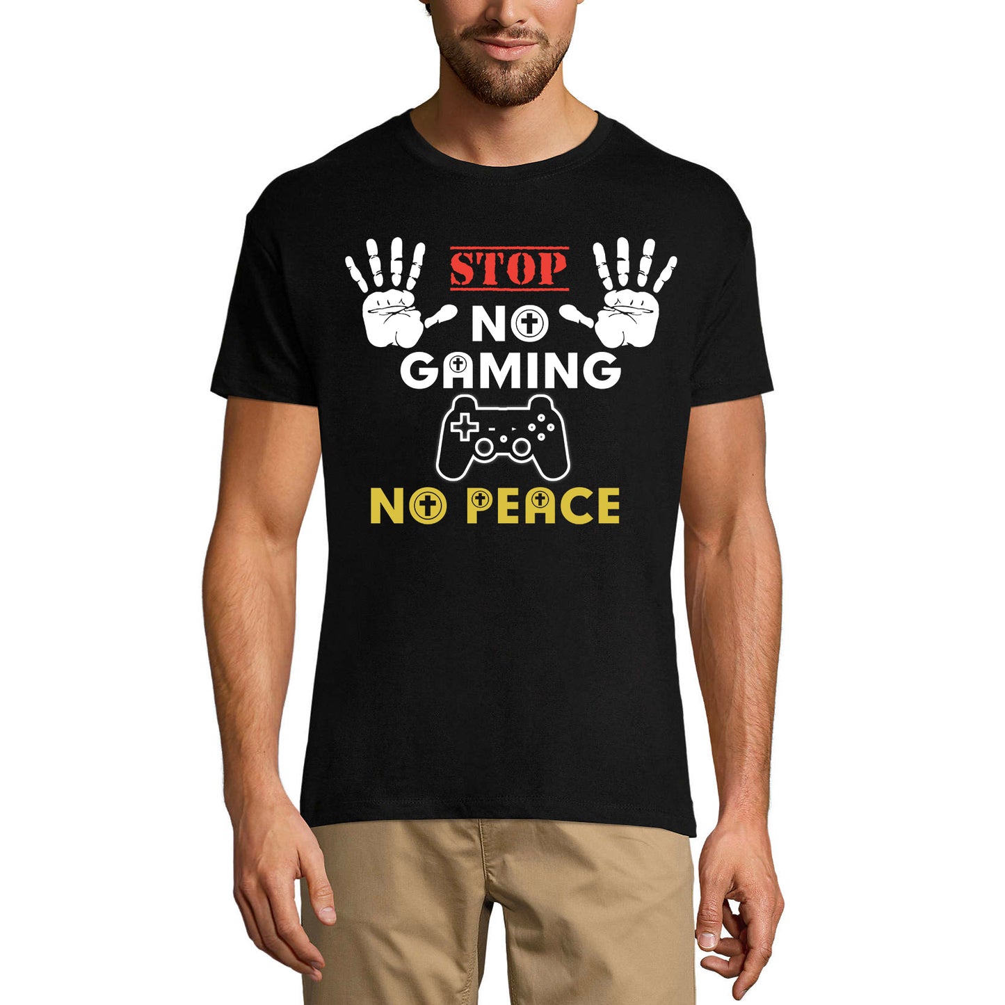 ULTRABASIC Men's T-Shirt No Gaming No Peace - Stop Gaming - Sarcastic Quote gamer lives matter quote dad gamer i paused my game alien player ufo playstation tee shirt clothes gaming apparel gifts super mario nintendo call of duty graphic tshirt video game funny geek gift for the gamer fortnite pubg humor son father birthday