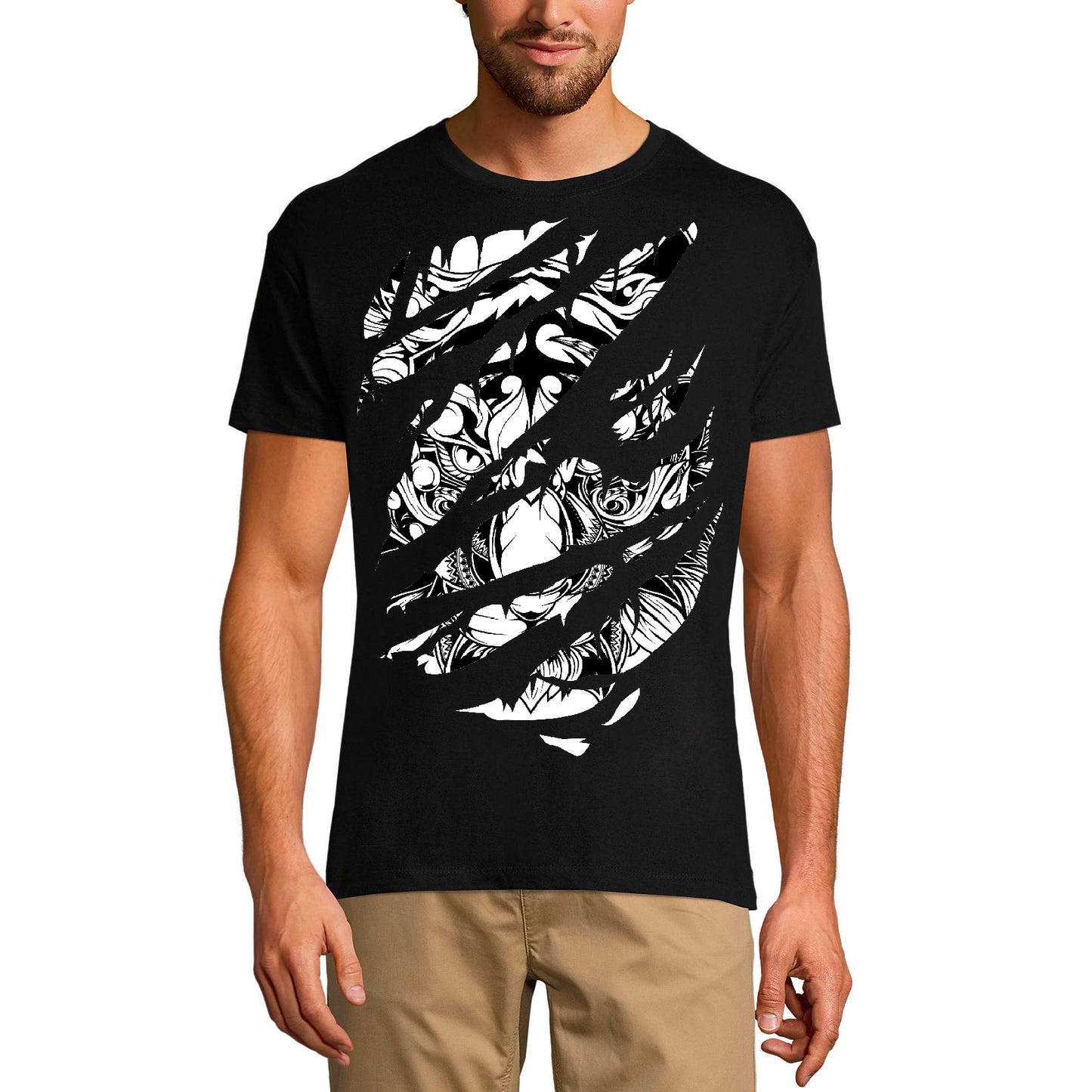 ULTRABASIC Men's Torn T-Shirt Angry Tiger - Mad Graphic Vintage Shirt for Men