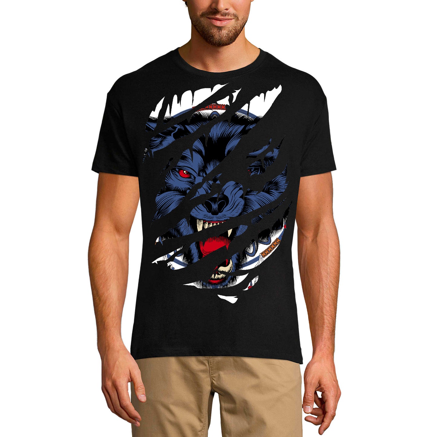 ULTRABASIC T-shirt déchiré pour homme Scary Mad Wolf - Chemise vintage pour homme