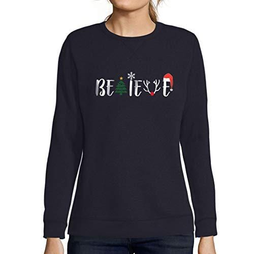 Ultrabasic - Femme Imprimé Graphique Sweat-Shirt Arbre de Noël Idées Cadeaux de Noël French Marine