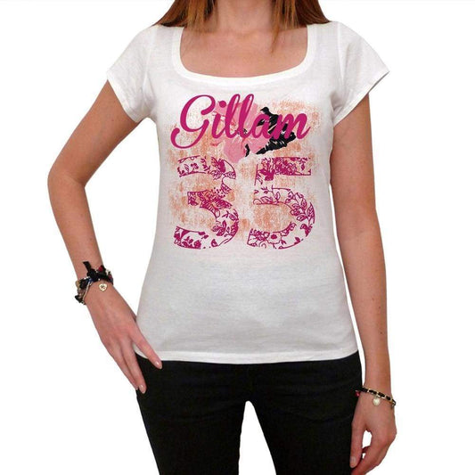 35 Gillam City With Number Womens Short Sleeve Round White T-Shirt 00008 - Casual
