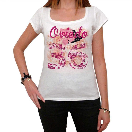 36 Oviedo City With Number Womens Short Sleeve Round White T-Shirt 00008 - Casual