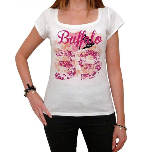 39 Buffalo City With Number Womens Short Sleeve Round White T-Shirt 00008 - White / Xs - Casual