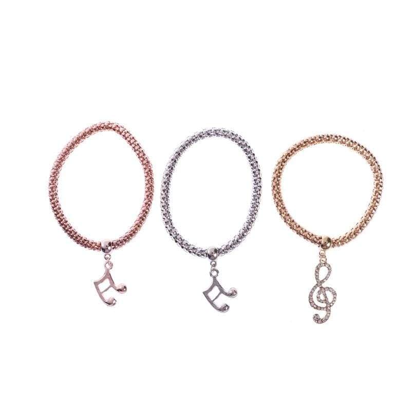 3PCS Women Bracelets Micro-inlay Elastic Popcorn Corn Chain Diamond Note Pendants Alloy Tricolor Bracelet Set - Ultrabasic