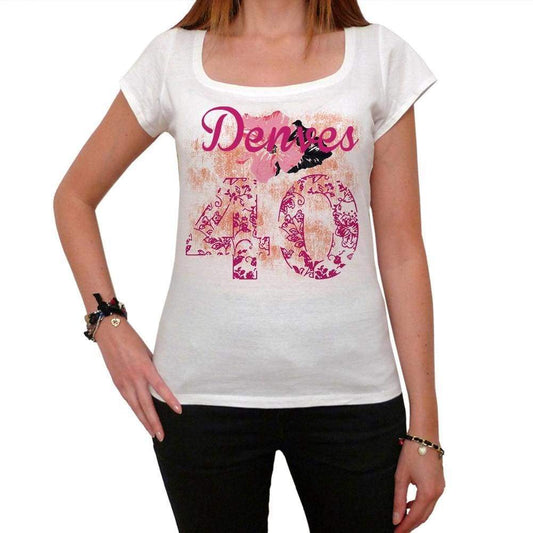 40 Denves City With Number Womens Short Sleeve Round White T-Shirt 00008 - White / Xs - Casual