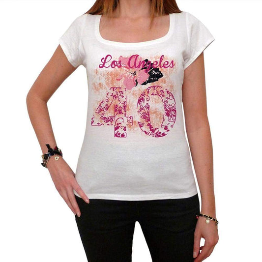 40 White Angeles City With Number Womens Short Sleeve Round White T-Shirt 00008 - White / Xs - Casual