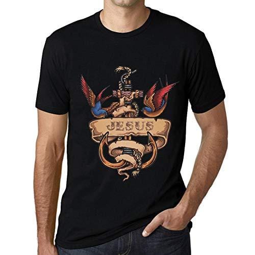 Ultrabasic - Homme T-Shirt Graphique Anchor Tattoo Jesus Noir Profond