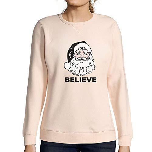 Ultrabasic - Mujer Sudadera Believe in Santa Claus Noel Suéter de Navidad Ideas de Regalos de Navidad Cremoso Rosa