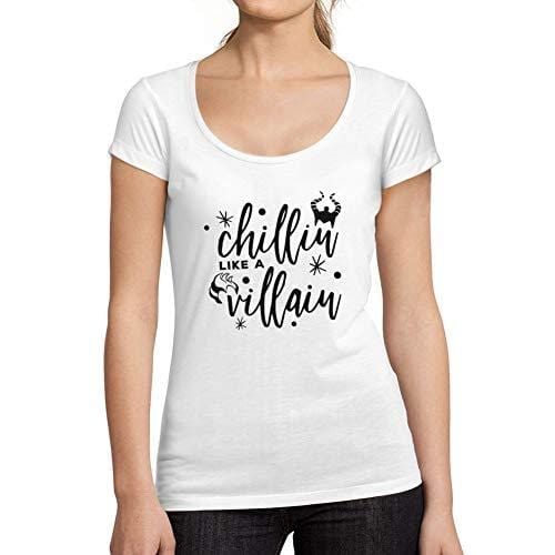 Ultrabasic - Tee-Shirt Femme col Rond Décolleté Chillin Like a Villain Lettre Imprimée Blanco