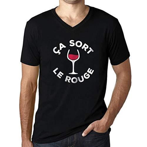 Men's Vintage Tee Shirt Graphic V-Neck T Shirt Ça Sort Le Rouge Noir Profond