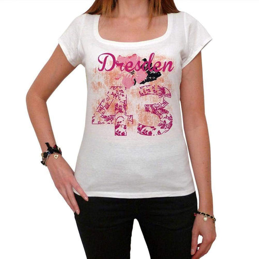 43 Dresden City With Number Womens Short Sleeve Round White T-Shirt 00008 - White / Xs - Casual