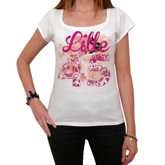 45 Lille City With Number Womens Short Sleeve Round White T-Shirt 00008 - White / Xs - Casual